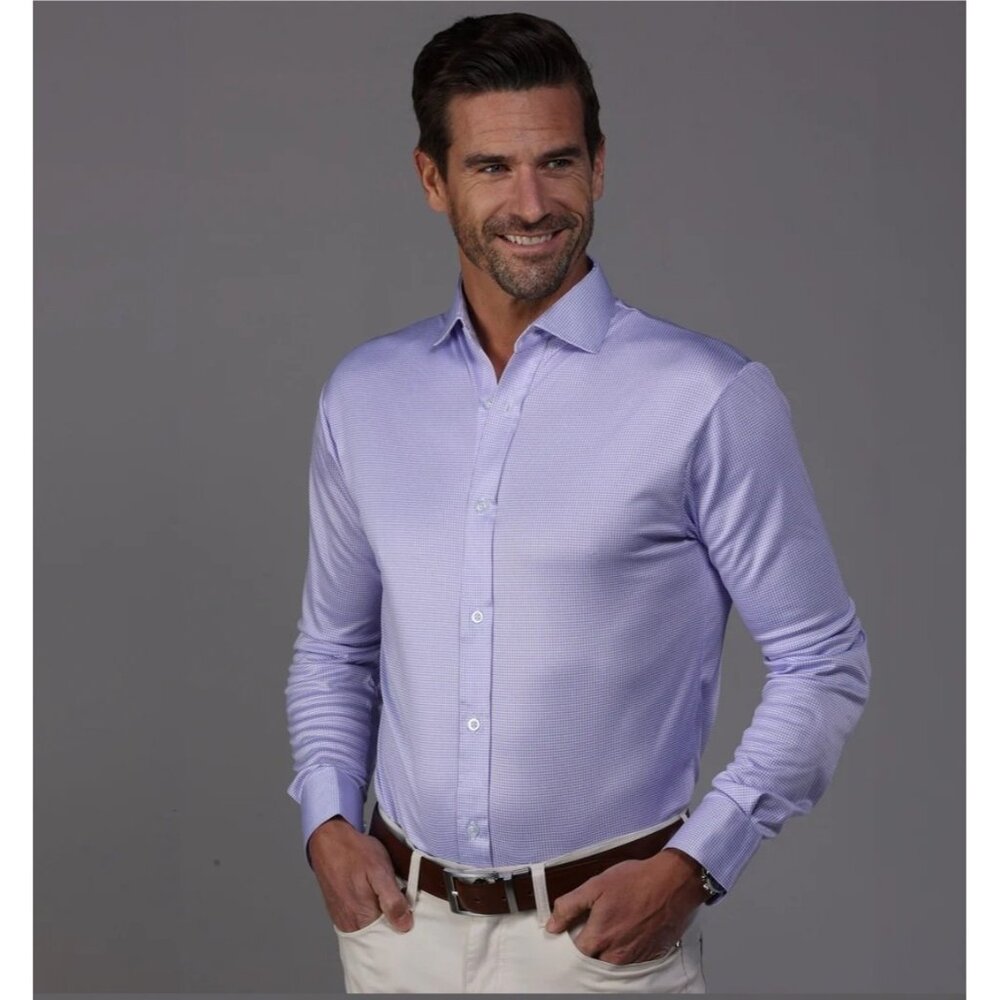 NWOT Collars &Co Small Semi-Spread Quattro Flex Dress Shirt Houndstooth Lavender